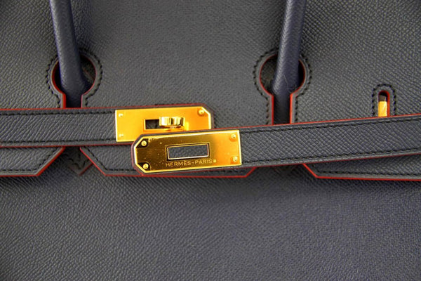 Hermes Birkin 35 navy rouge Limited Edition Epsom gold pristine clasp
