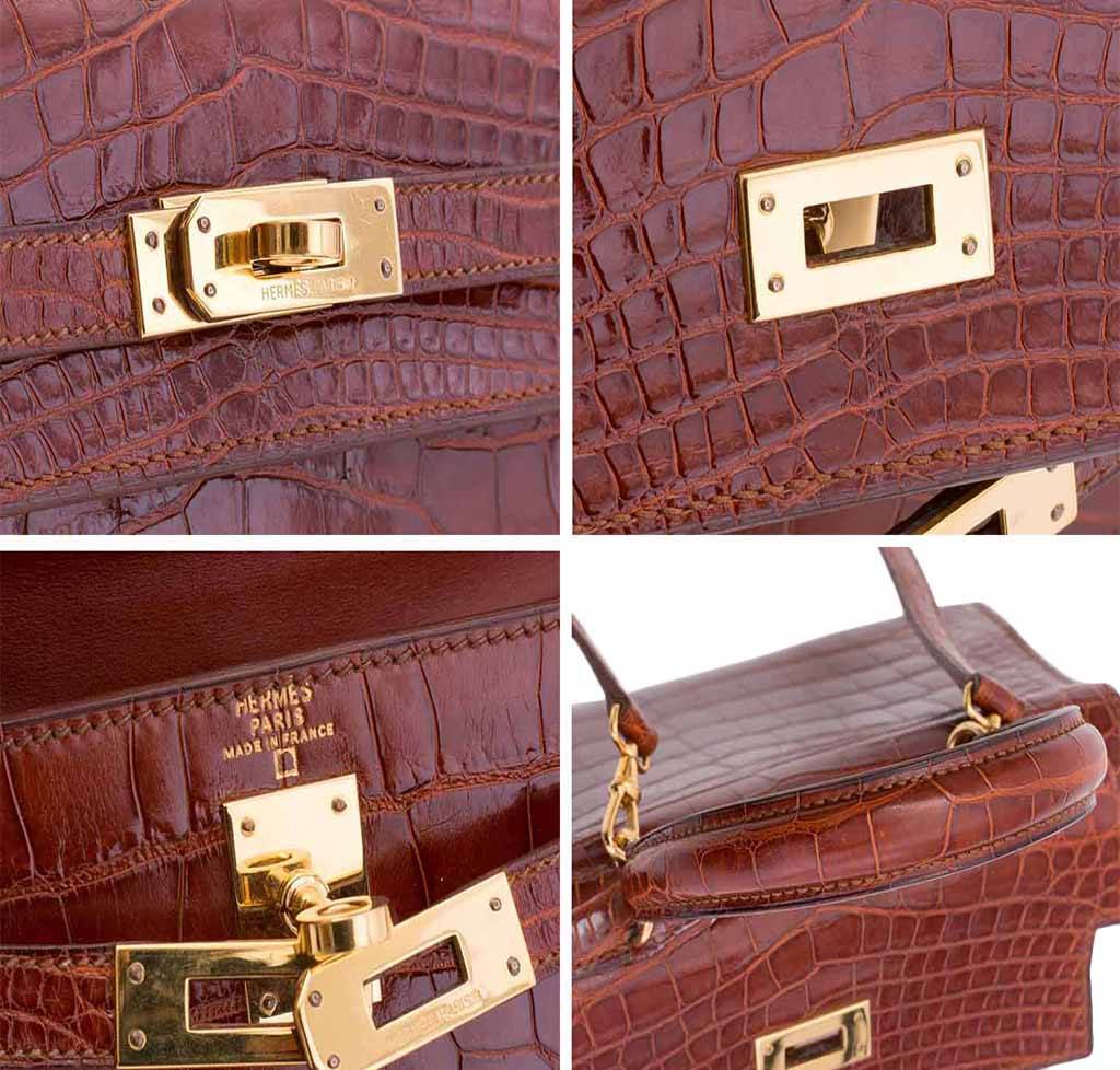 Hermès Mini Kelly Miel Crocodile - Palladium Hardware