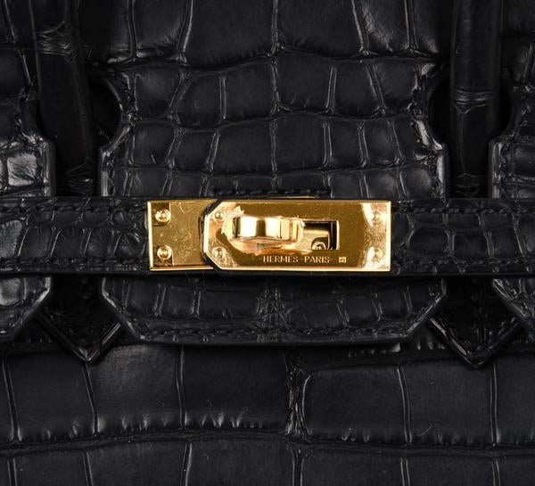 Hermes Birkin Bag Crocodile Leather Gold Hardware In Black