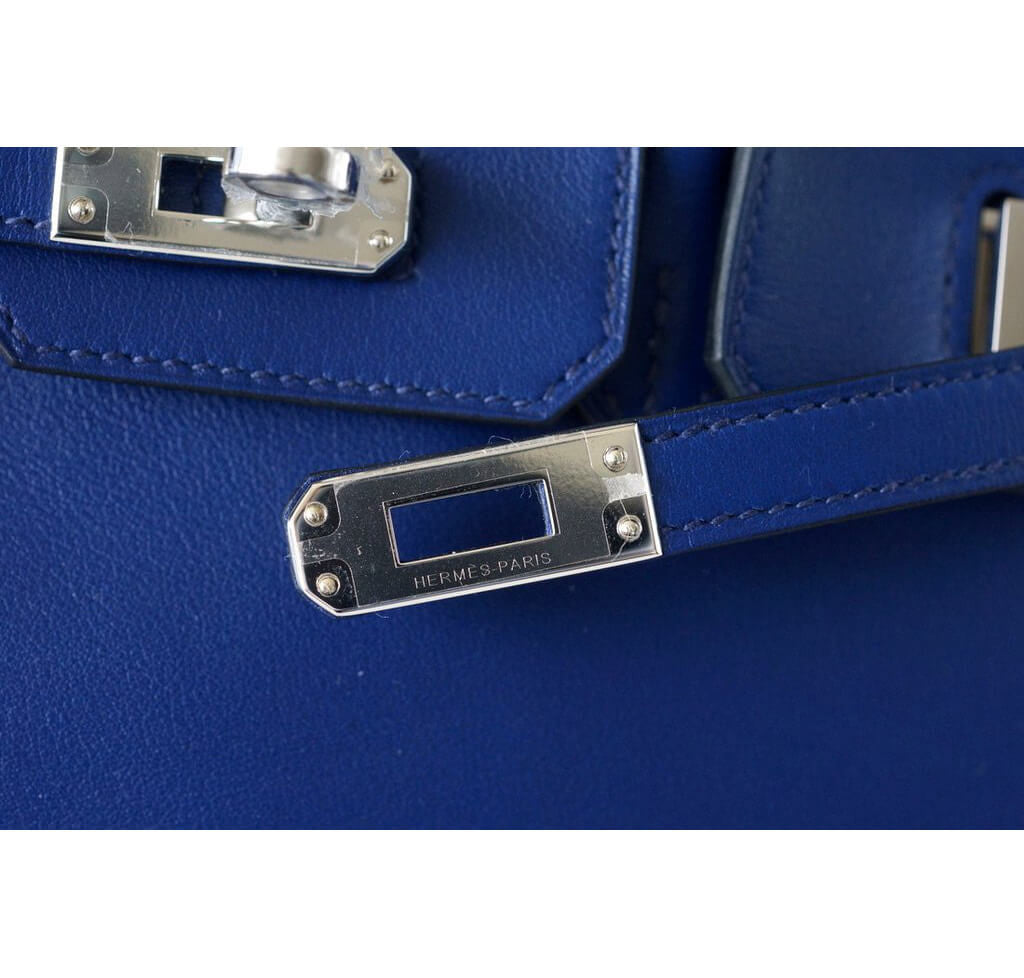 Hermes Birkin 25 Cote-a-Cote Tuffetage Bleu Saphir and Caban Swift  Permabrass Hardware
