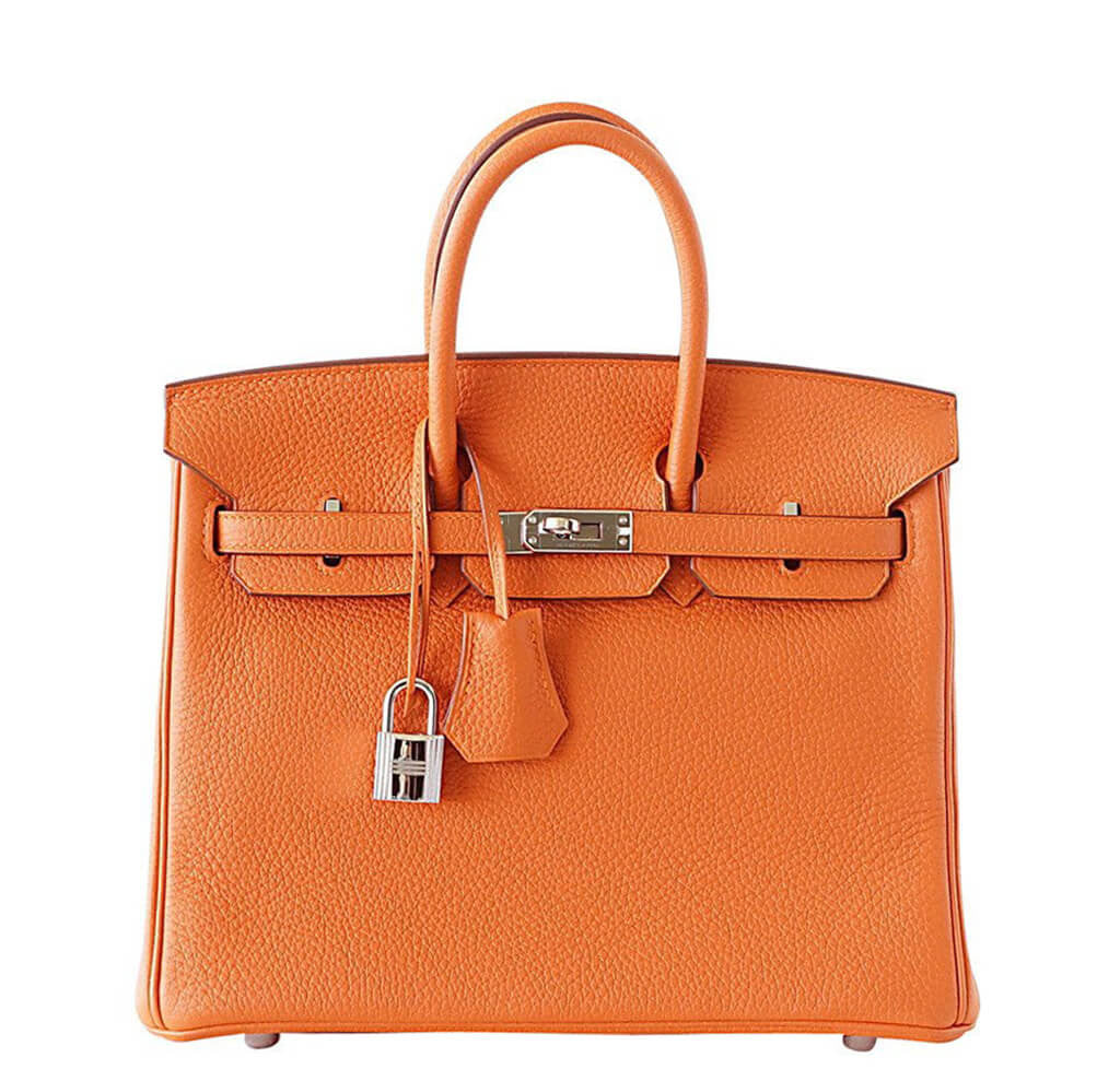 Rare Hermes Birkin 25 Terre Battue Orange Togo Leather Bag