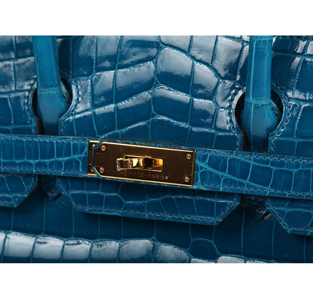 Hermès Birkin 30 Bag Blue Izmir Niloticus Crocodile - Gold
