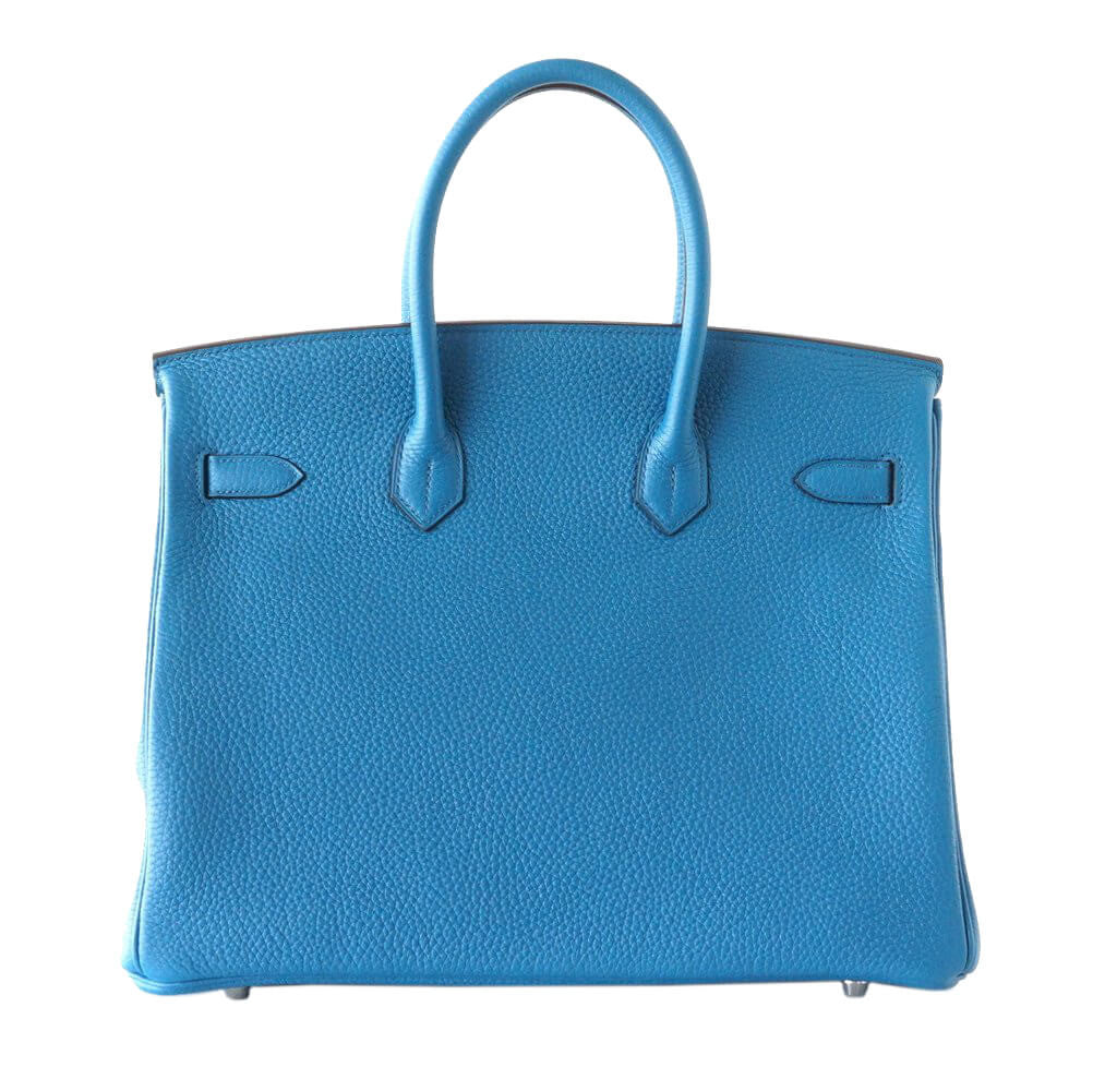 Hermes Clemence Leather Birkin Bag 35 Blue Green