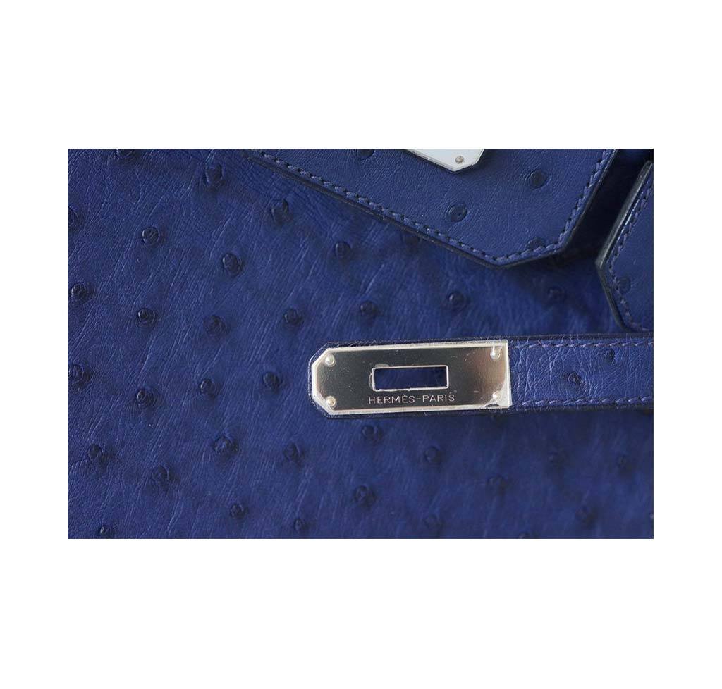 HERMES BIRKIN 35 Bag Rare Jewel Toned BLUE IRIS Ostrich Palladium Hardware