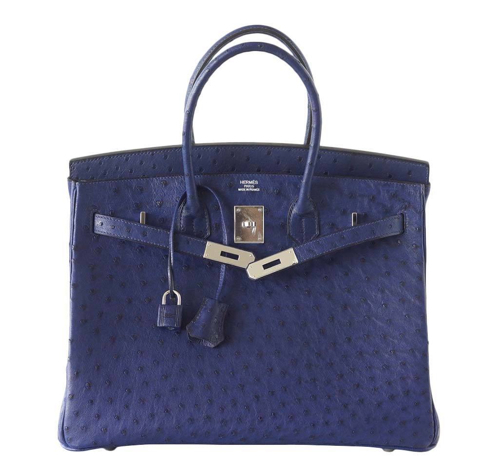 Blue jean Birkin 35 ostrich bag - VALOIS VINTAGE PARIS