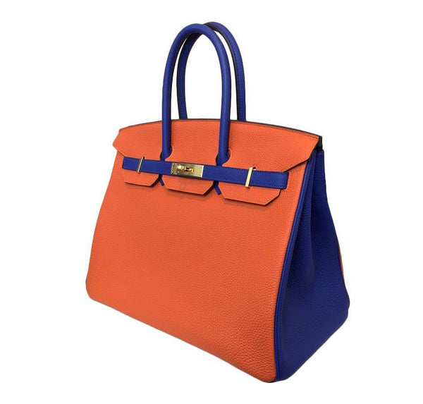 hermes birkin 35 special order blue orange new side