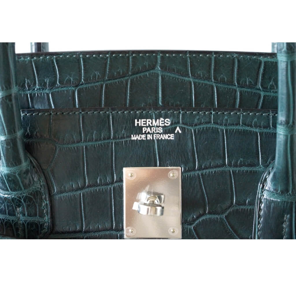 Hermes Birkin Bag 40cm Vert Fonce Matte Porosus Crocodile Palladium  Hardware