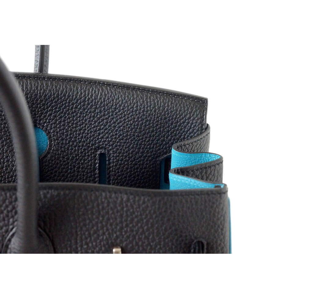 Hermes Birkin Bag 35cm HSS Black Turquoise Bi-color Horseshoe Brushed  Palladium Hardware