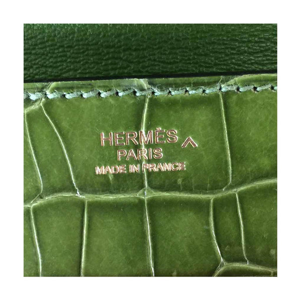 hermes good luck clutch gold green pelouse used embossing