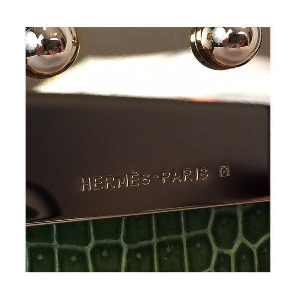 hermes good luck clutch gold green pelouse used engraving