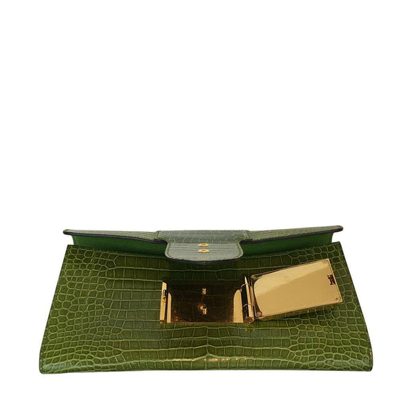 hermes good luck clutch gold green pelouse used open