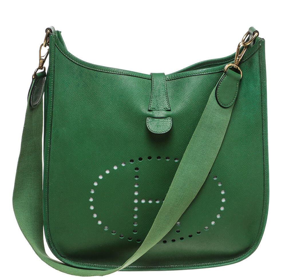 Hermes Evelyne III PM Epsom Bamboo Green Leather Crossbody Bag For