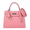 Hermes Kelly 25 Pink Rose Confetti Epsom Palladium Pristine Bag Front