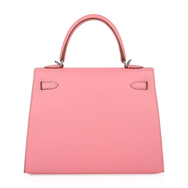 Hermes Kelly 25 Pink Rose Confetti Epsom Palladium Pristine Bag Back