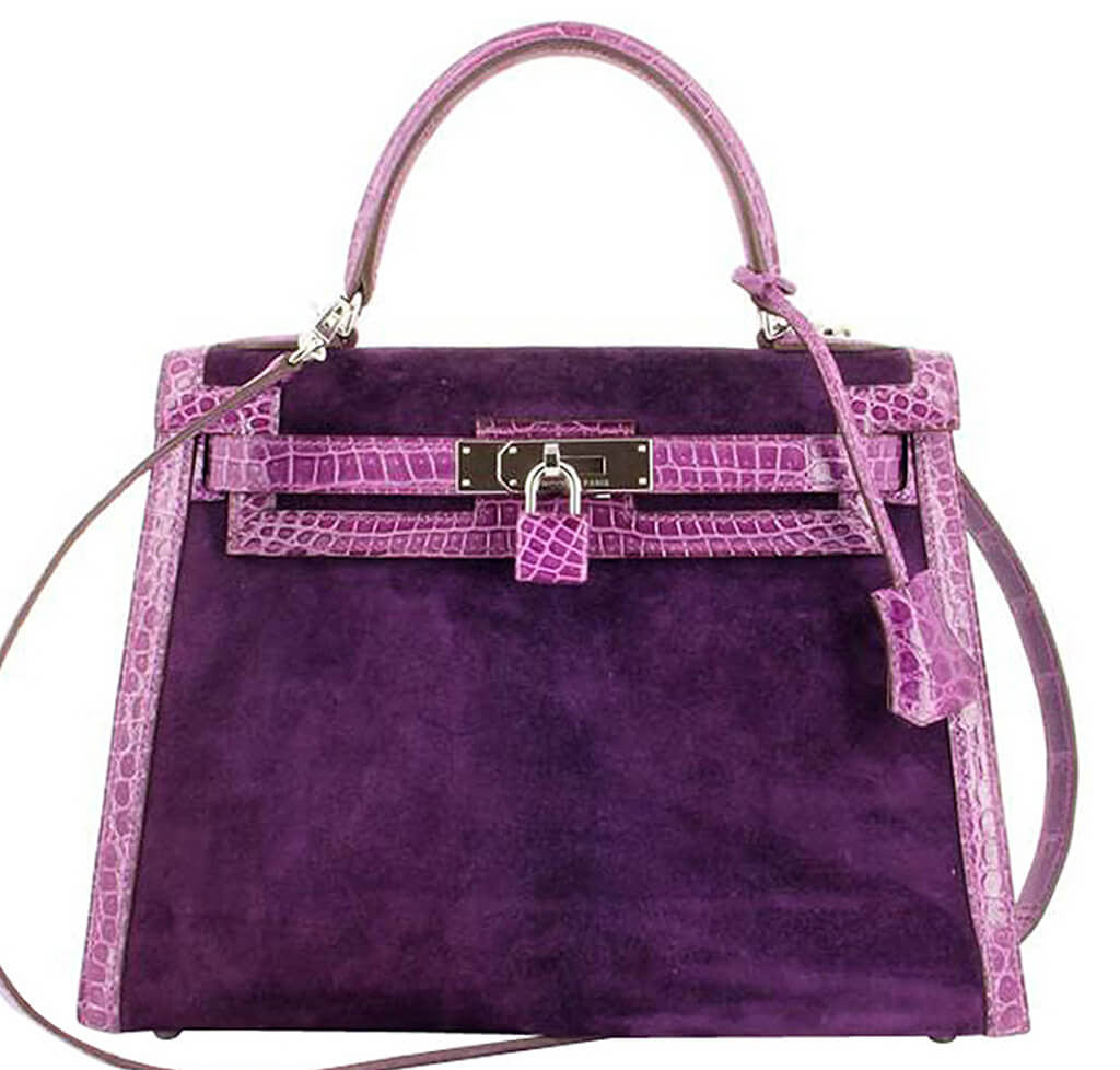 HERMES CADENA KELLY MINI Hand Bag Violet Veau Velour Doblis 82690