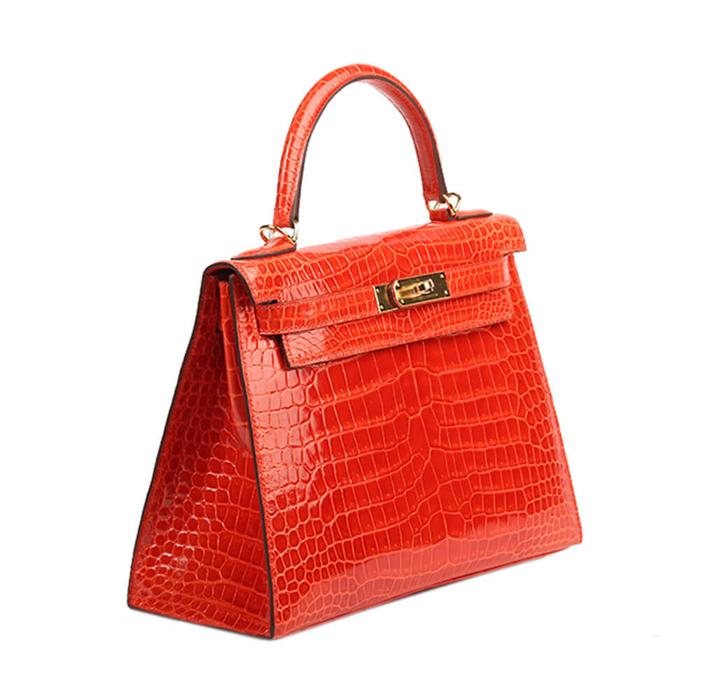 Hermès Pain d'Epice Shiny Sellier Kelly 28cm of Shiny Porosus Crocodile  with Gold Hardware, Handbags & Accessories Online, Ecommerce Retail