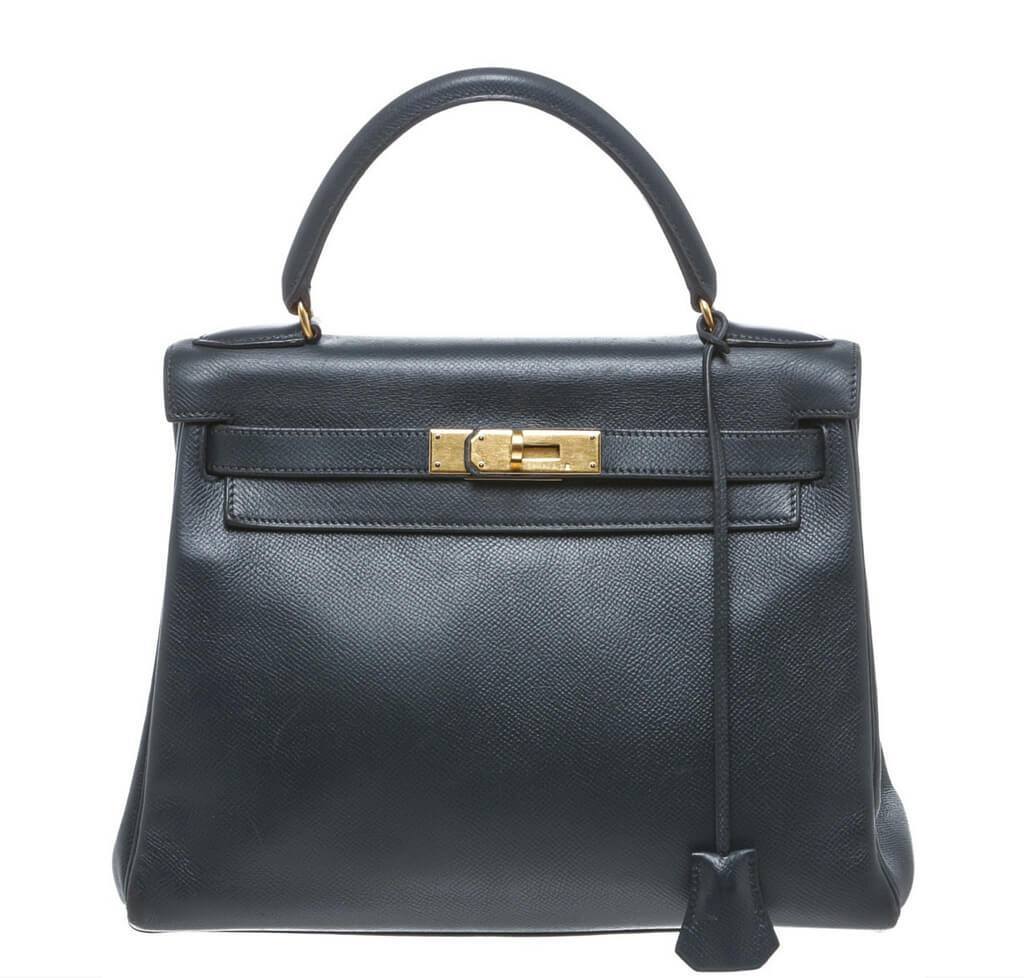 Rare Hermès Kelly 28 handbag in beige canvas and navy blue calf