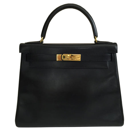 Hermes 32cm Ebene Tadelakt Leather Sellier Kelly Bag with Gold