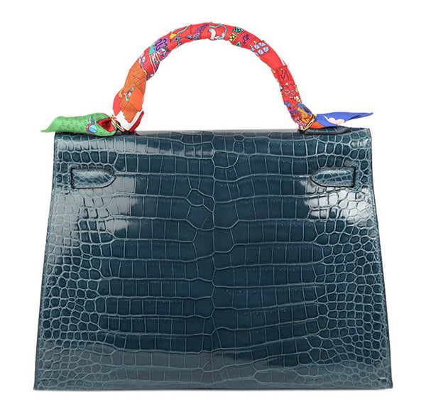 Hermes Kelly Bag Blue Roi Crocodile