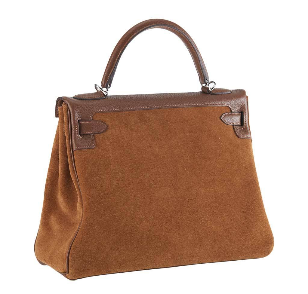 Hermes Kelly 32 Retourne Grizzly Fauve Suede Togo e Strap