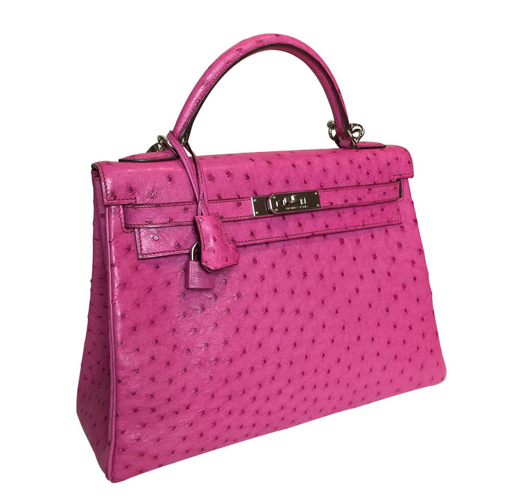 Kelly 32 ostrich handbag Hermès Red in Ostrich - 11914968
