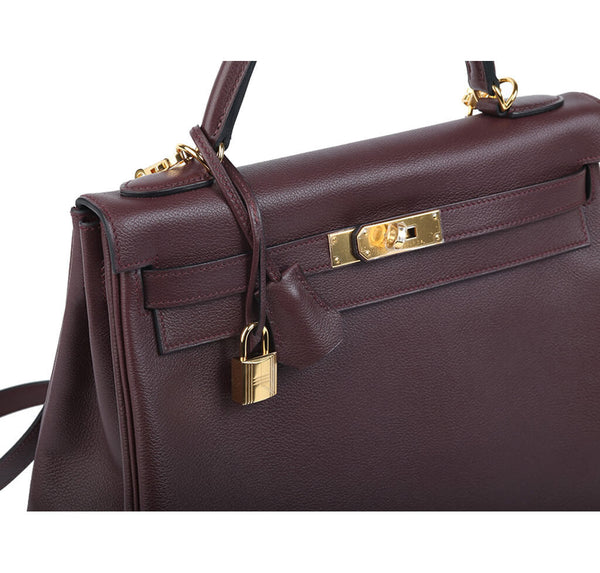 Hermes Kelly 32 Bag Prune Evercolor