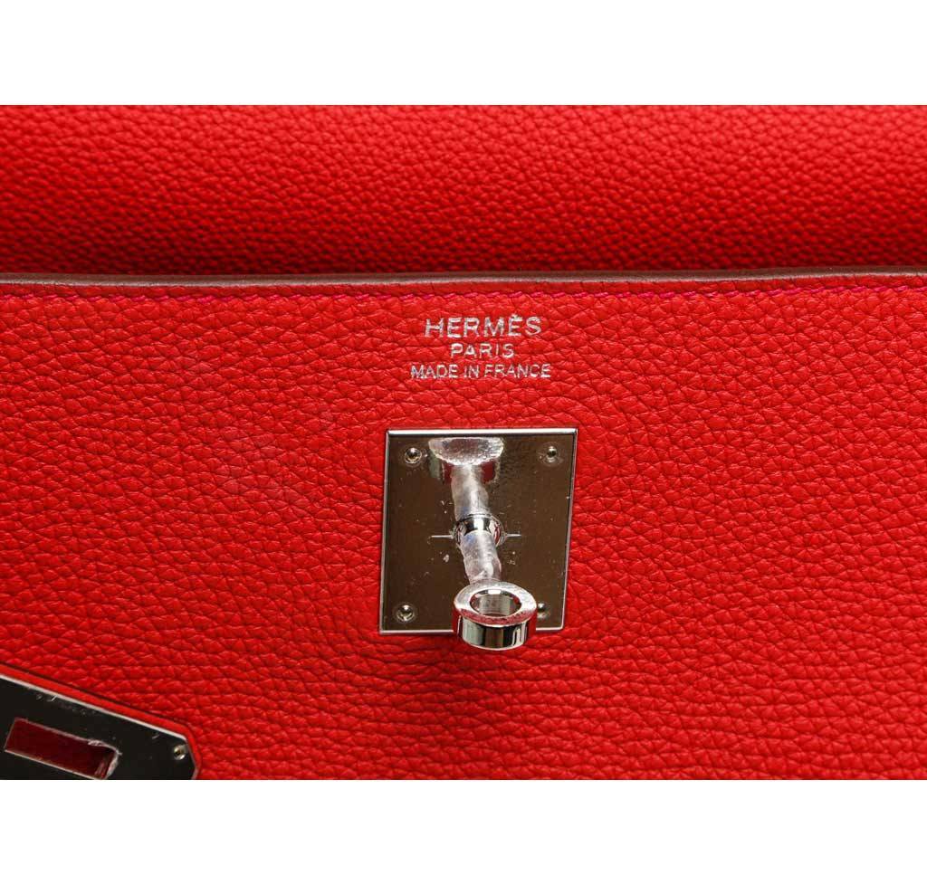 Hermès Kelly 35 RETOURNE Rouge Tomato Palladium Hardware Red Leather Bag  New
