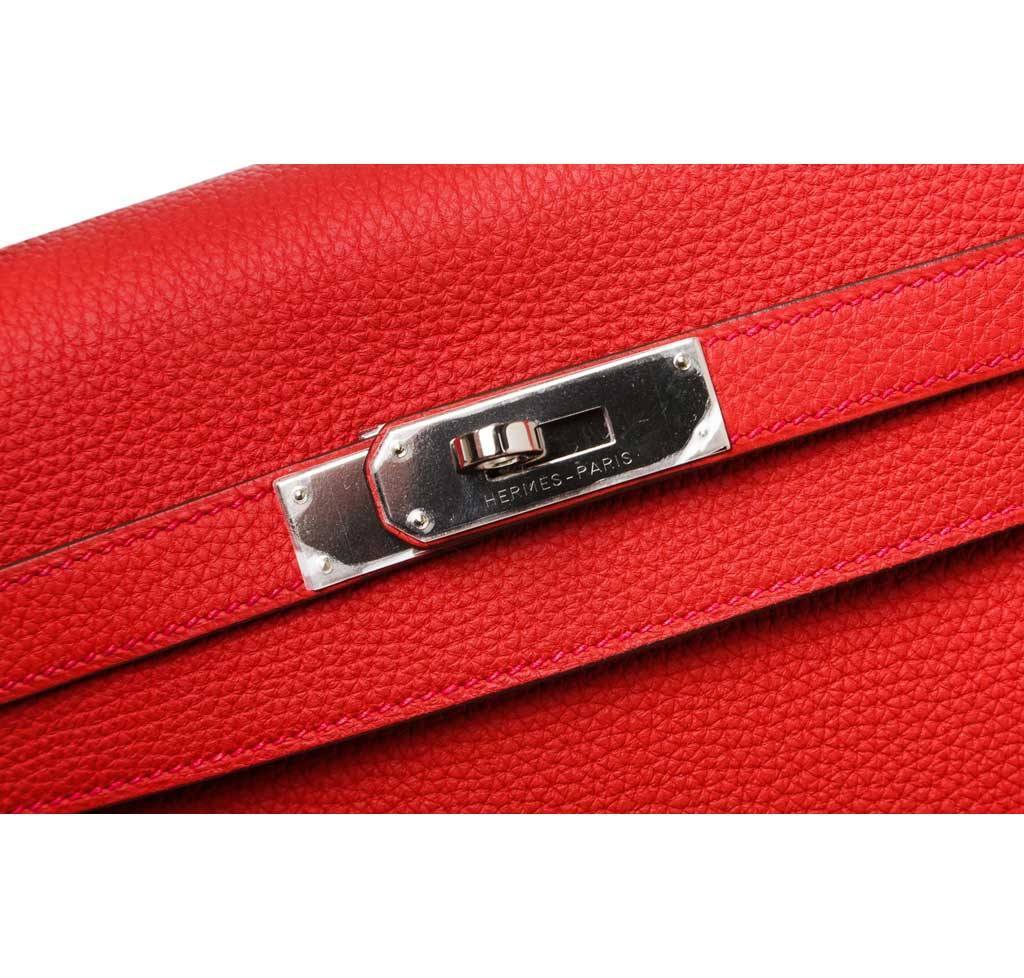 Authenticated Hermes Box Kelly 35 Red Calf Leather Satchel