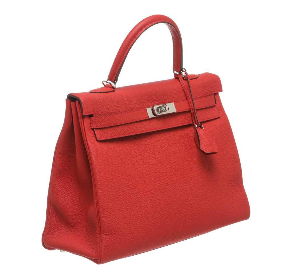 Authentic Hermes Kelly 35 Red Ardennes Leather GHW : Lot 264