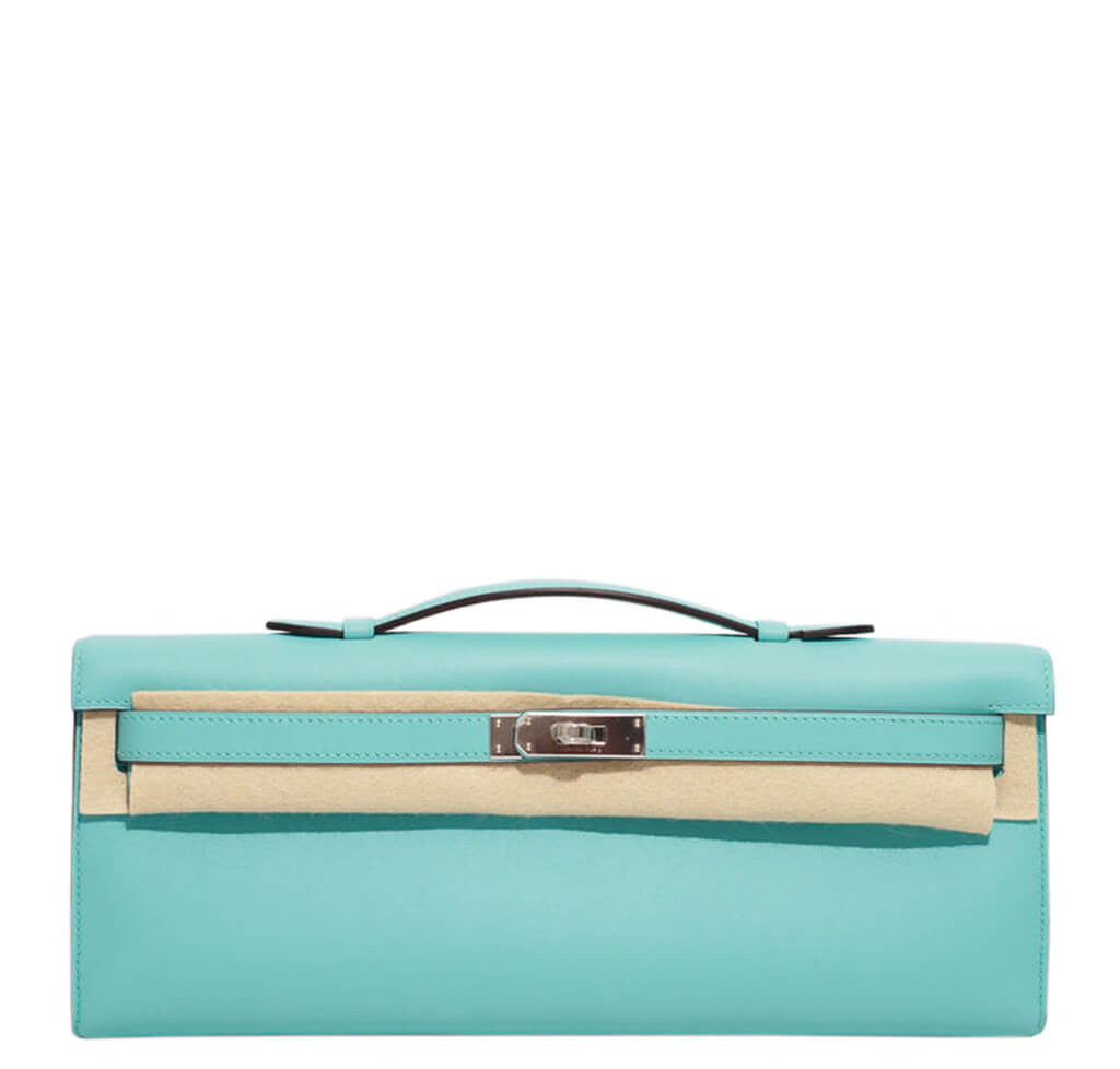 Hermès Kelly Cut Blue Brigthon Crocodile Clutch handbag New