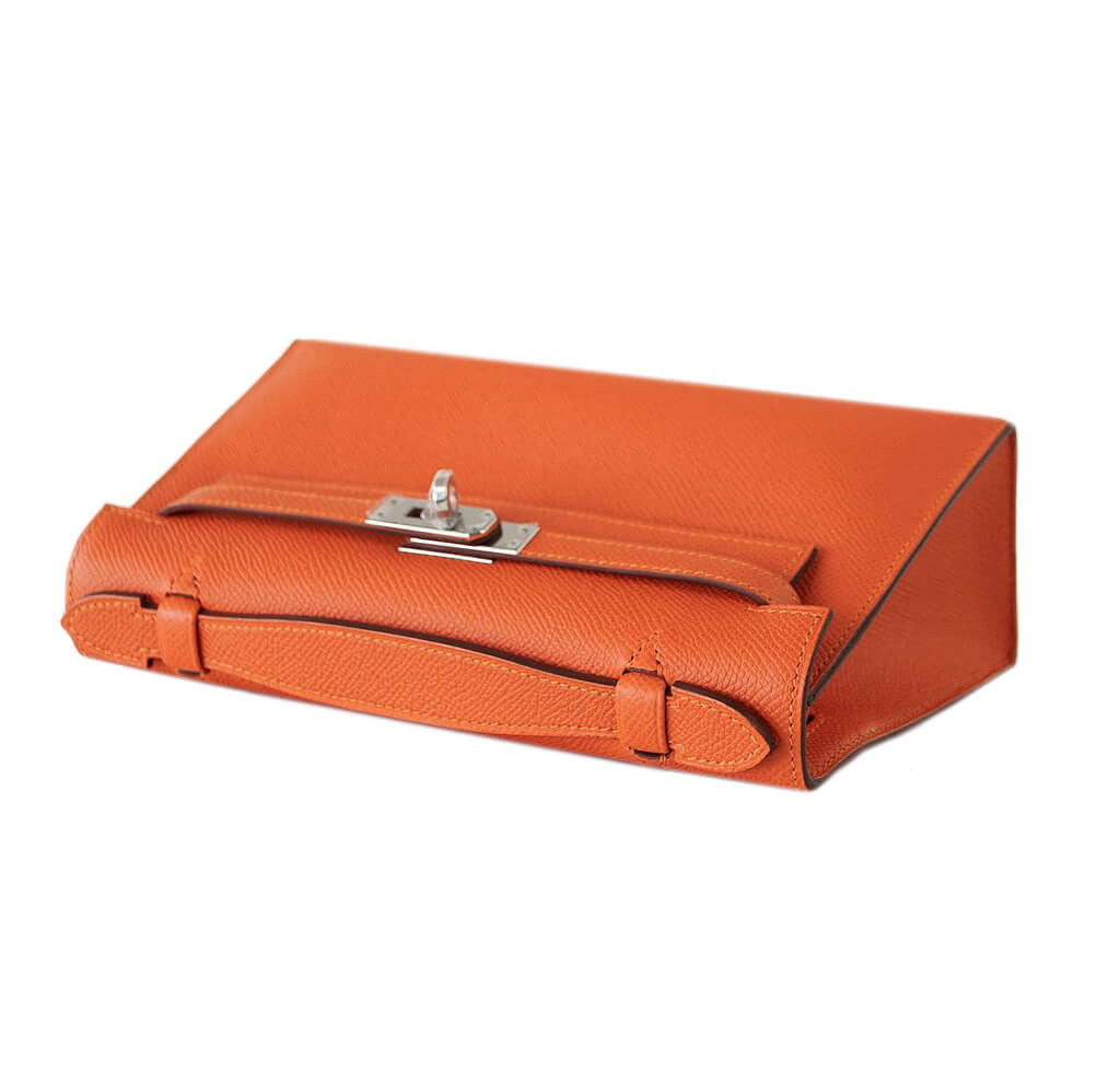 Sold at Auction: Hermes Kelly Pochette Clutch, Feu Orange Epsom Leather,  Palladium Hardware