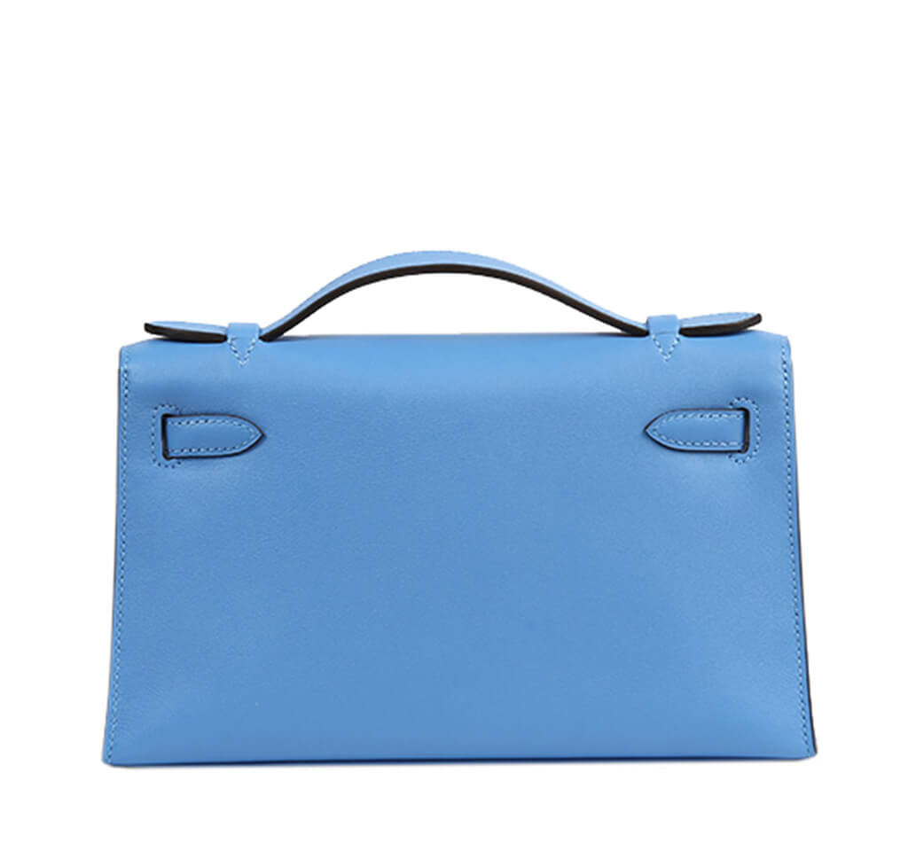 Hermès Kelly Pochette Bag Blue Paradise Swift Leather - Palladium