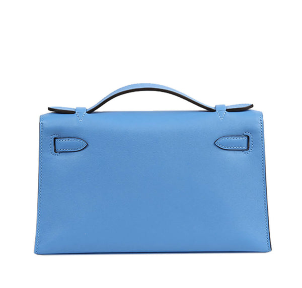 Hermes Kelly Pochette Bag Blue Swift