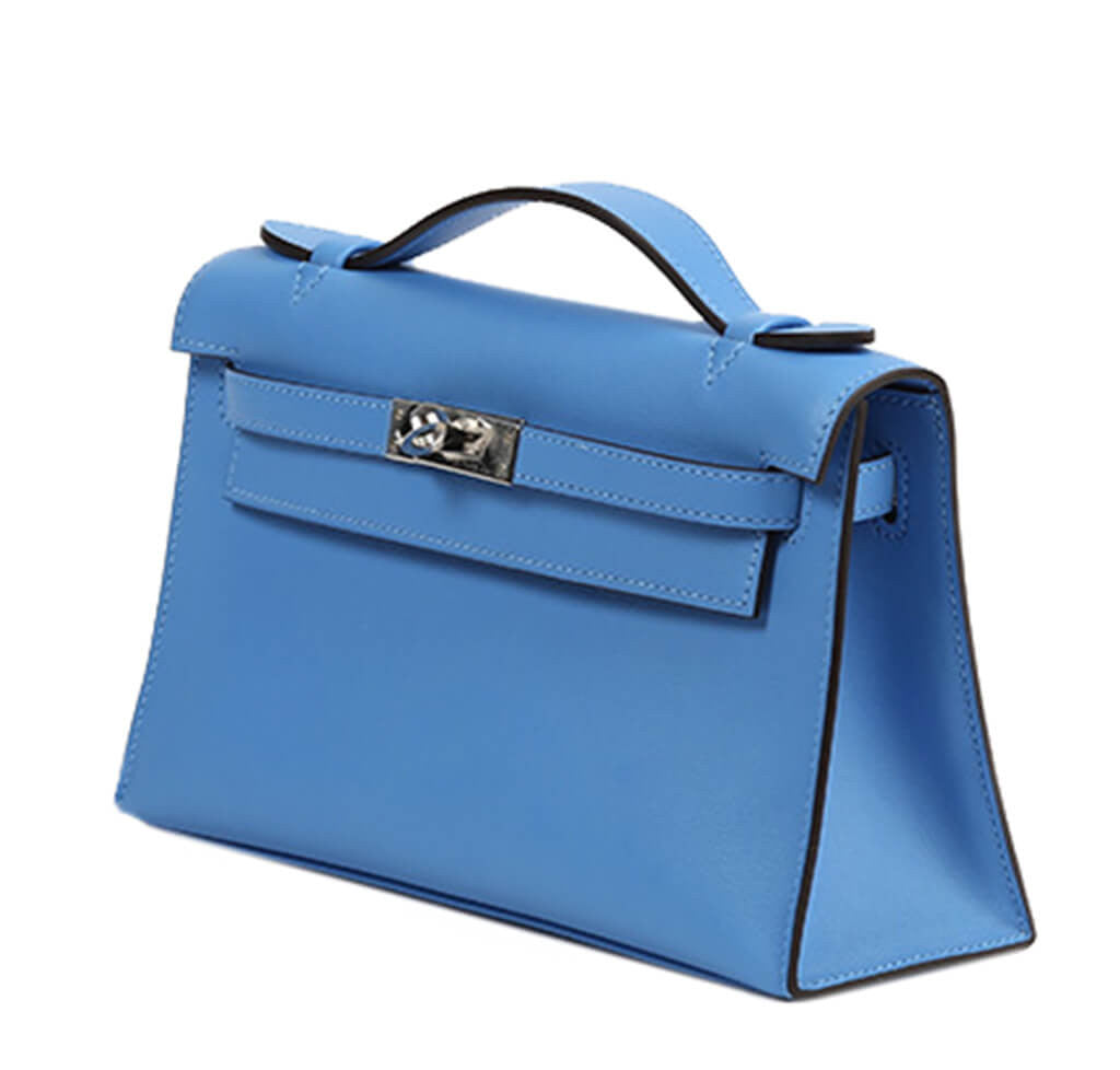 Hermès Kelly Cut Clutch Bag Blue Atoll - Swift Leather Palladium