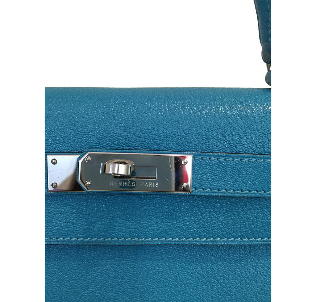 Hermes Pochette Kelly Turquoise Palladium Metal Fittings R Engraved (around  2014) Ladies Swift Handbag Hermes