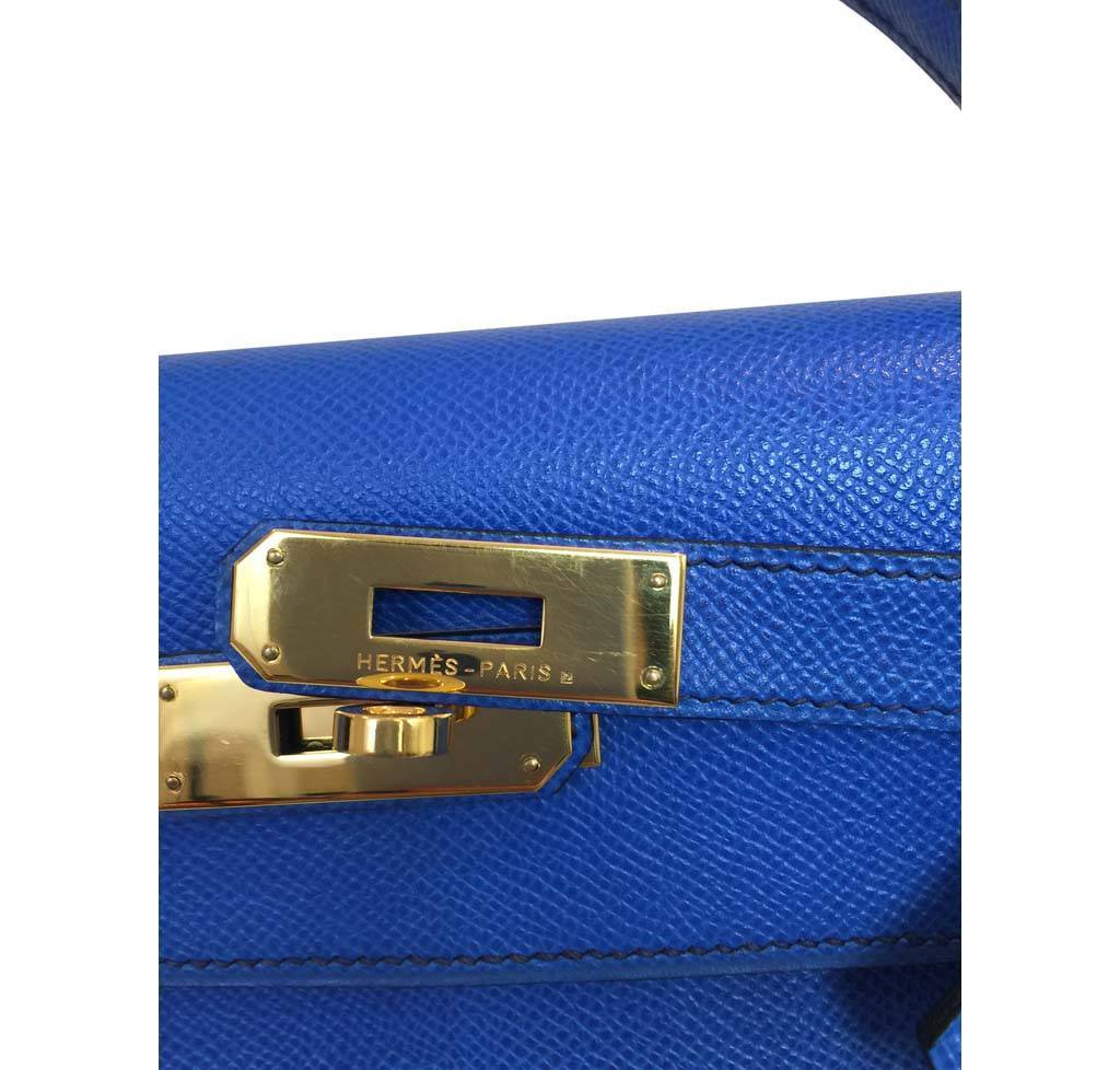Hermès Kelly 32 Sellier Blue Leather ref.293199 - Joli Closet