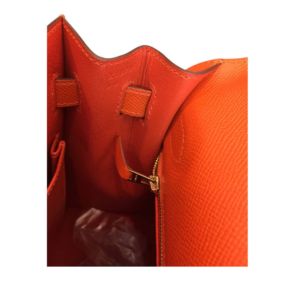 Hermes Kelly bag 32 Sellier Orange Epsom leather Gold hardware