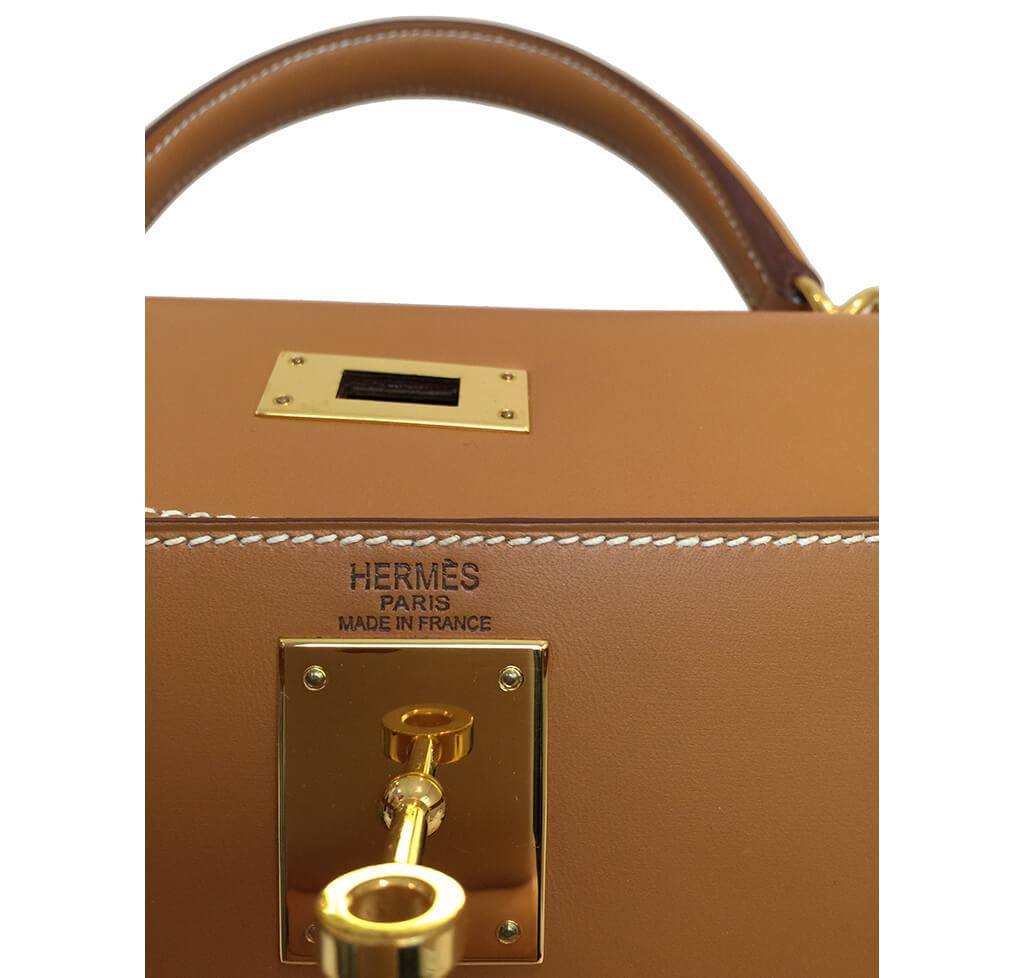 Hermes 35cm Sable Fjord Leather Sellier Kelly Bag with Gold
