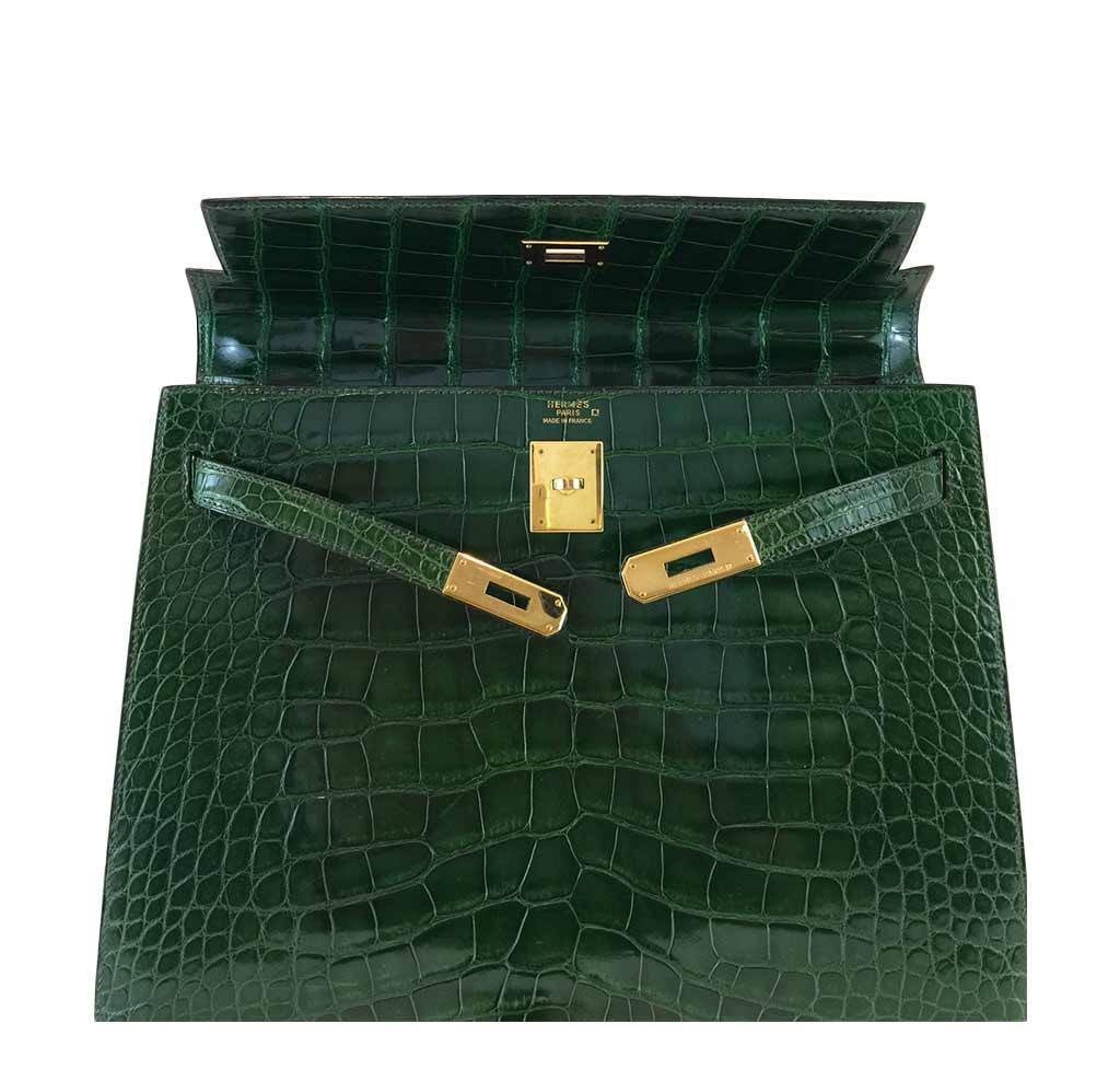 Hermes Birkin Bag 25cm Emerald Crocodile Gold Hardware