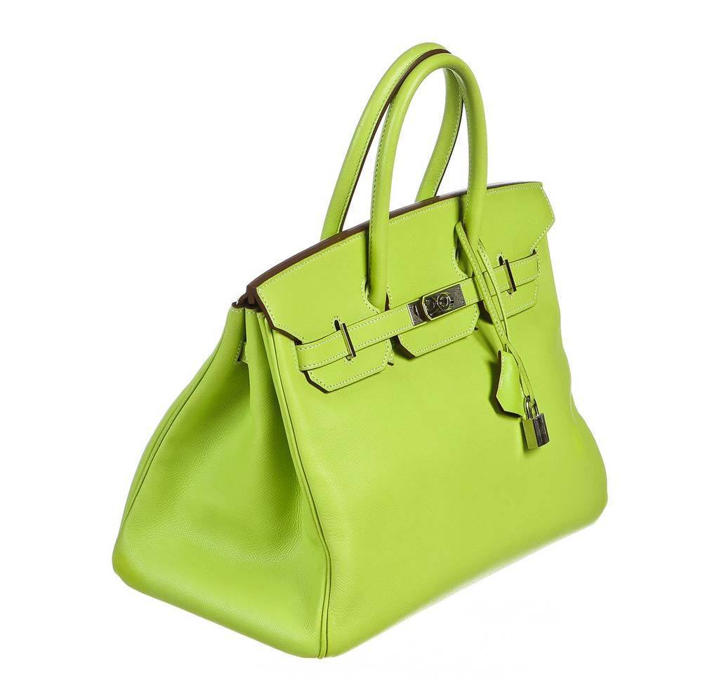 Hermes Kelly 35 Lime Candy Epsom Lichen With Palladium Hardware Preowned
