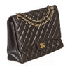 chanel classic single flap bag black used front