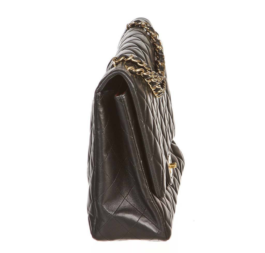 Mini flap bag, Lambskin, patent calfskin & gold-tone metal, black