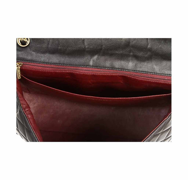 chanel classic single flap bag black used detail