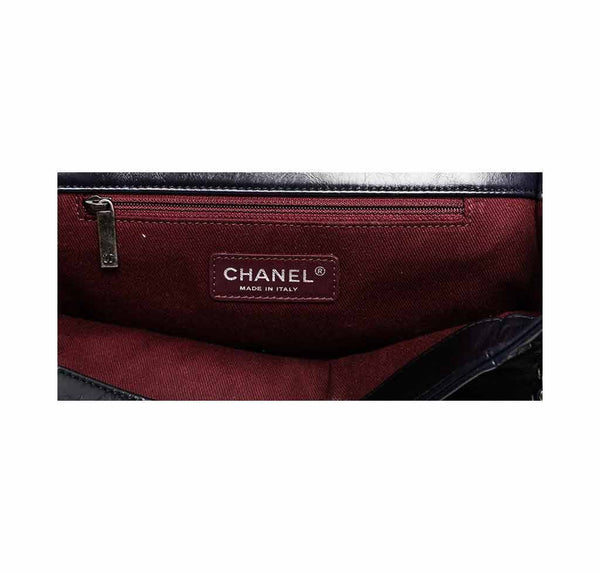chanel accordion flap bag navy blue used detail