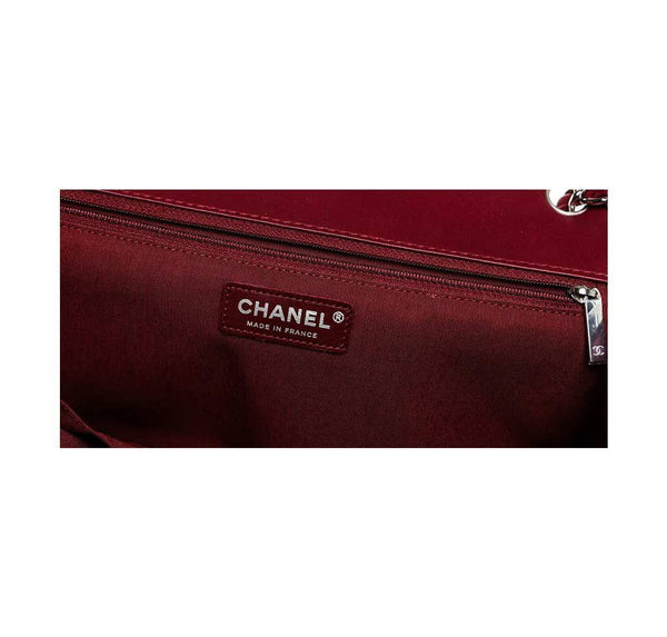chanel jumbo classic flap bag burgundy used detail