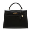 Hermes Kelly Black Box Leather Bag