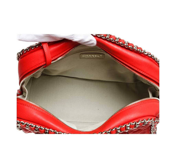chanel quilted bowler bag red used inside
