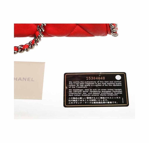 chanel quilted bowler bag red used authenticity card