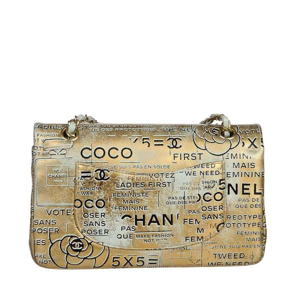 Chanel Gold/Mint Green Hand Painted Leather Medium Classic Double Flap Bag  Chanel