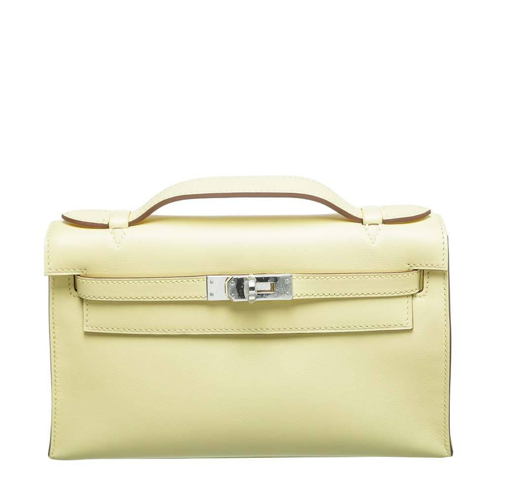 Hermes Kelly Mini Pochette Bag Epsom Leather Palladium Hardware In White